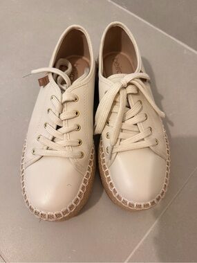 Cream Lace-Up Espadrille Sneakers for Women